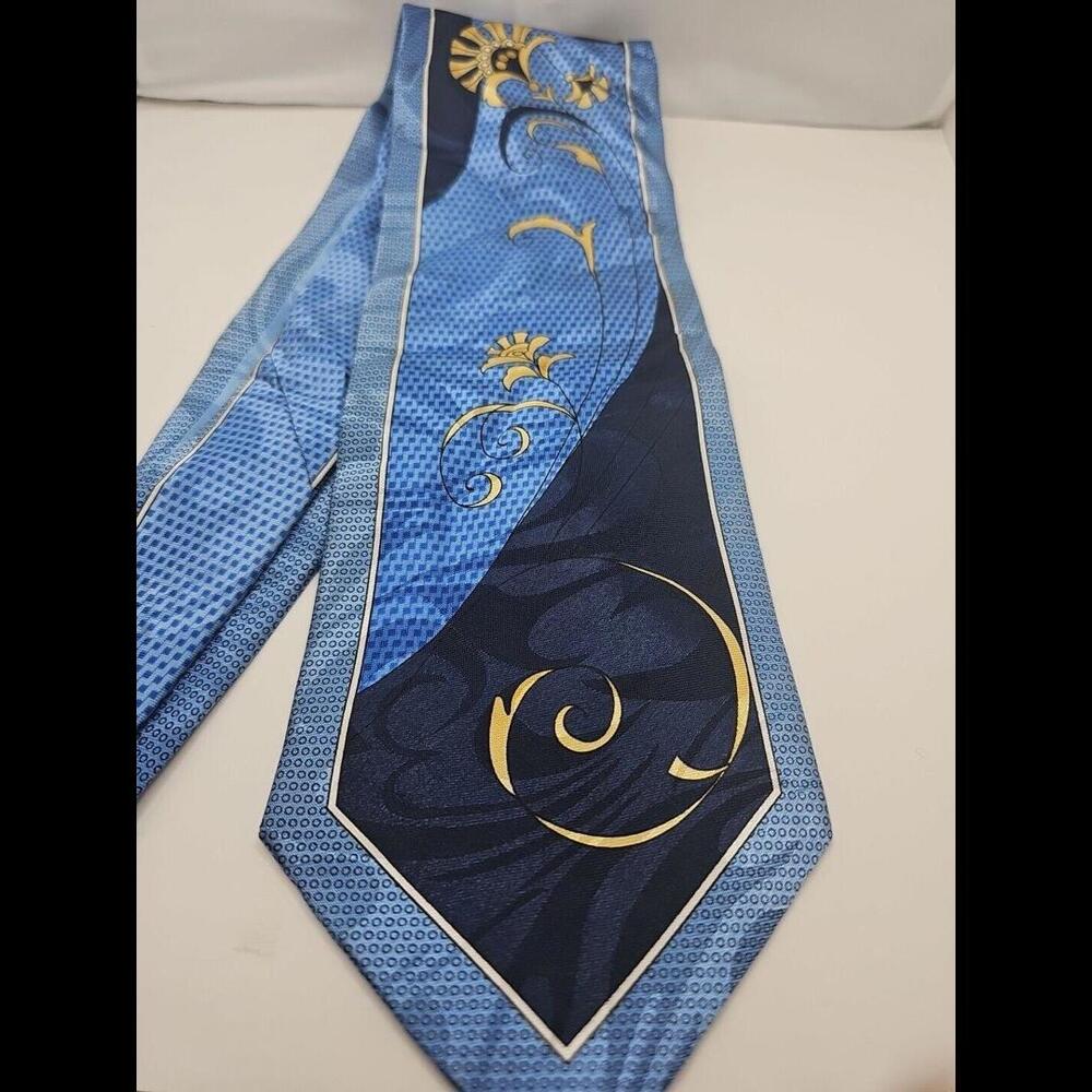 M Gian Mario Italy Mens Tie Blue  Abstract Classic Textured 58 x 3.75” Disco MCM